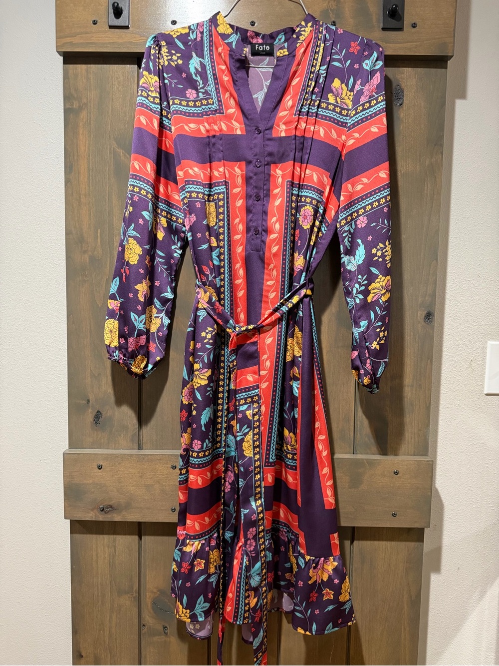 Fate Bohemian Belted Midi Dress in Purple, Red and Yellow